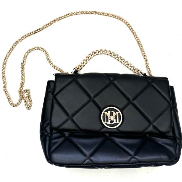 Badgley Mischka Black Diamond Quilted Puffer Front Lock Shoulder Bag Purse - Picture 1 of 9